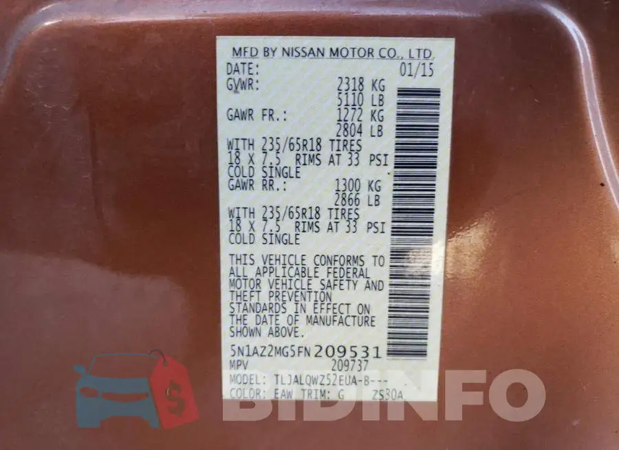 5N1AZ2MG5FN209531 Photo# 12