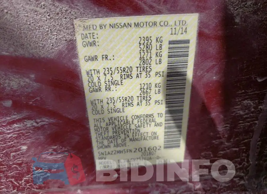 5N1AZ2MH5FN201602 Photo# 13