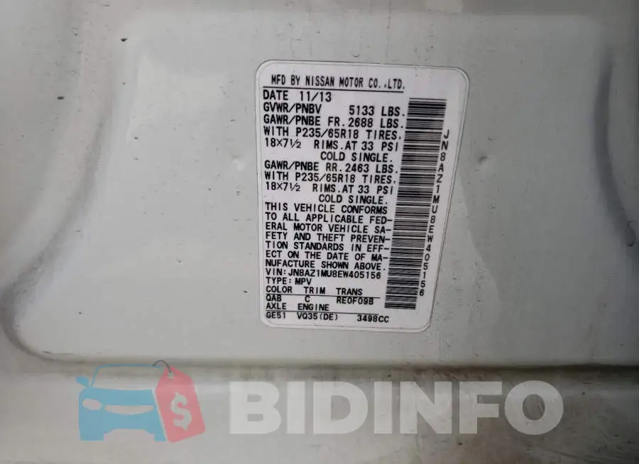 JN8AZ1MU8EW405156 Photo# 13