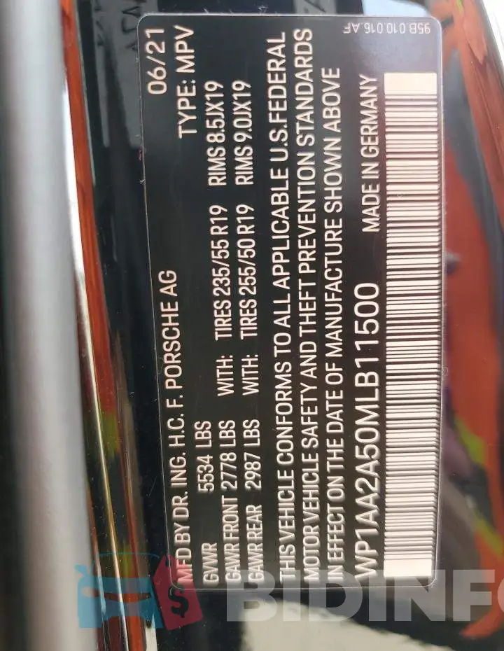 WP1AA2A50MLB11500 Photo# 13