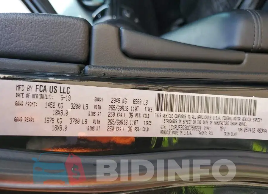 1C4RJFBG3KC758224 Photo# 13