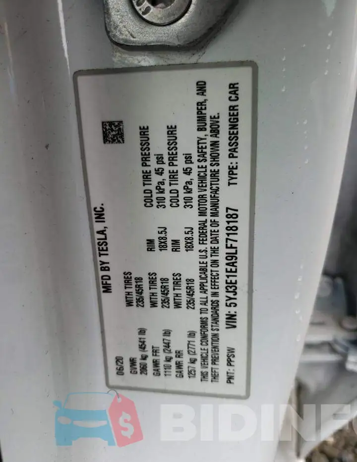 5YJ3E1EA9LF718187 Photo# 12
