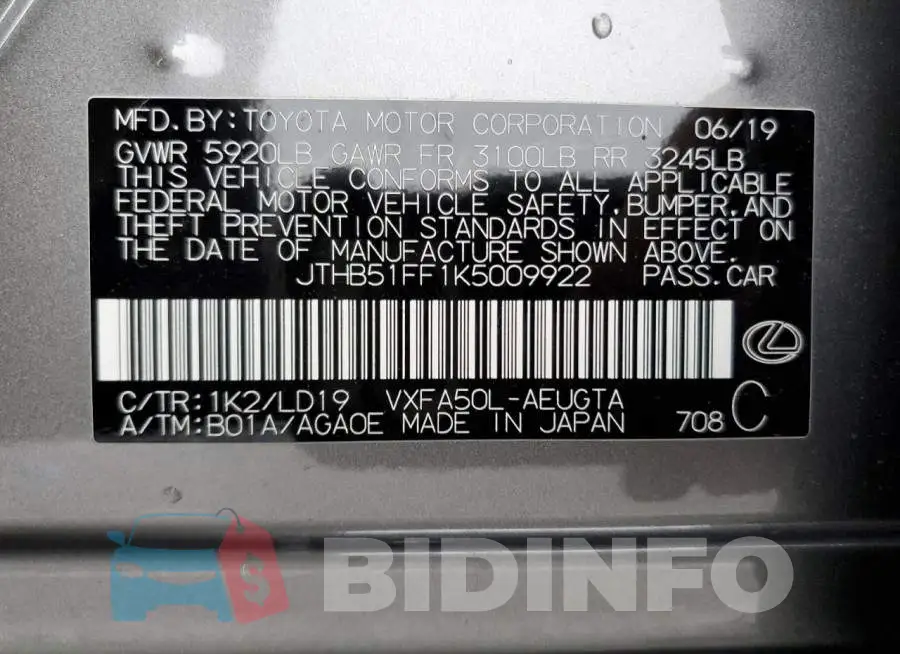 JTHB51FF1K5009922 Photo# 13