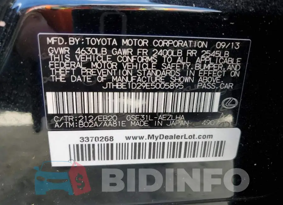 JTHBE1D29E5005895 Photo# 12