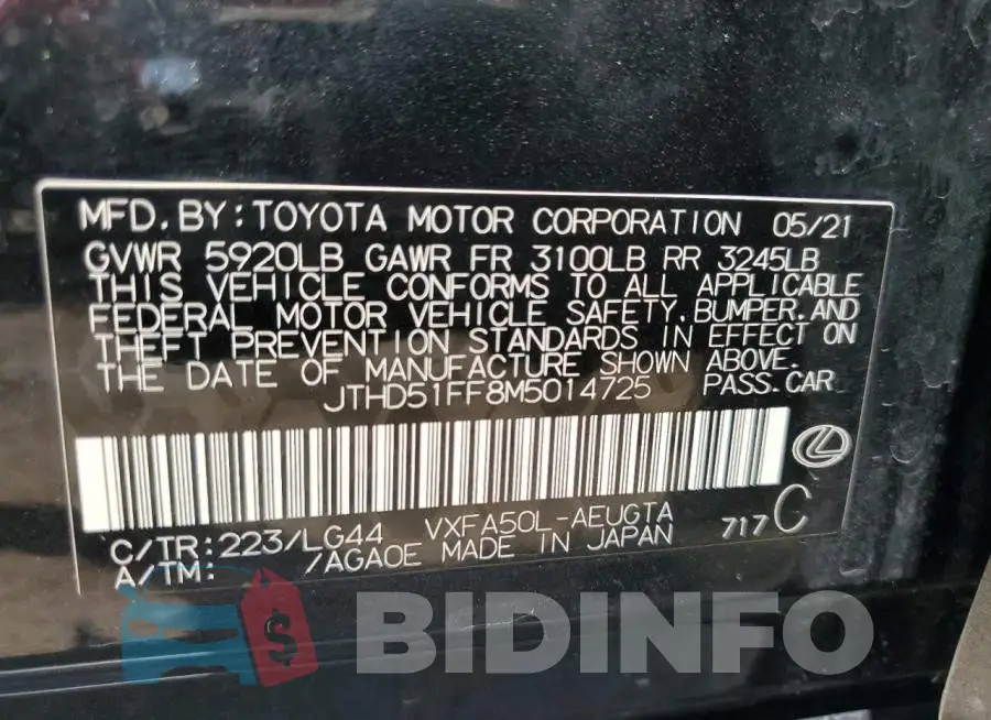 JTHD51FF8M5014725 Photo# 12