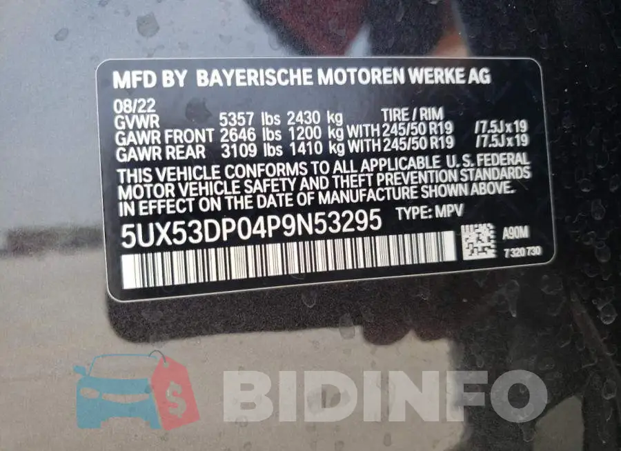 5UX53DP04P9N53295 Photo# 13