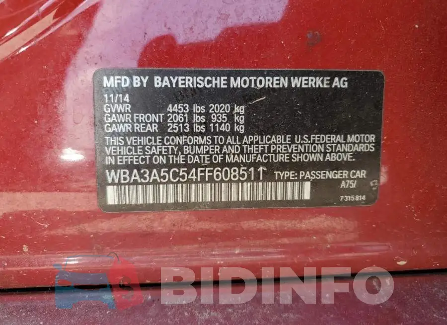 WBA3A5C54FF608511 Photo# 12
