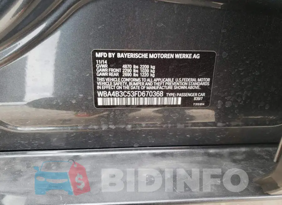 WBA4B3C53FD670368 Photo# 13
