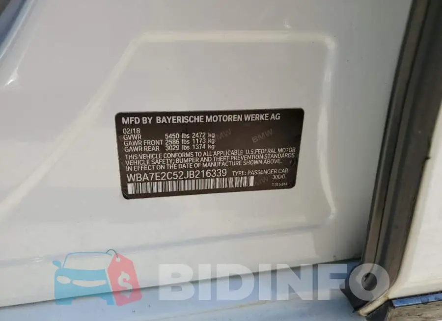 WBA7E2C52JB216339 Photo# 12