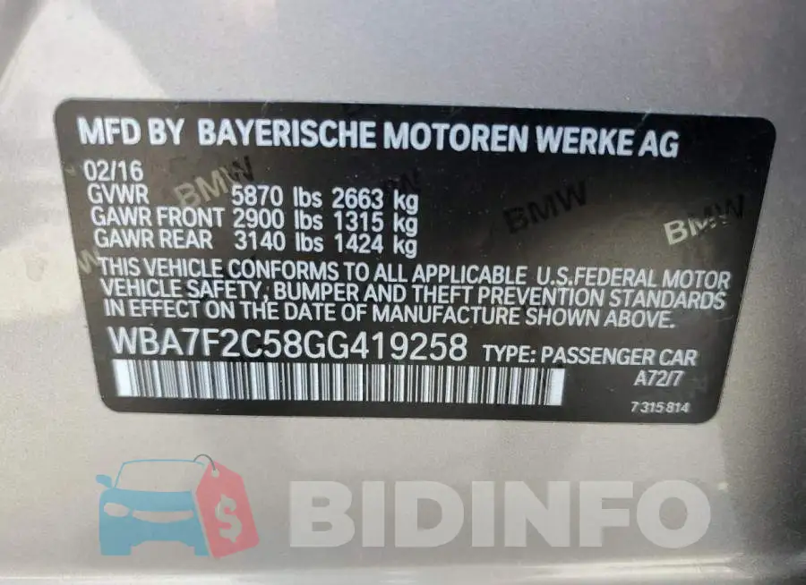 WBA7F2C58GG419258 Photo# 13