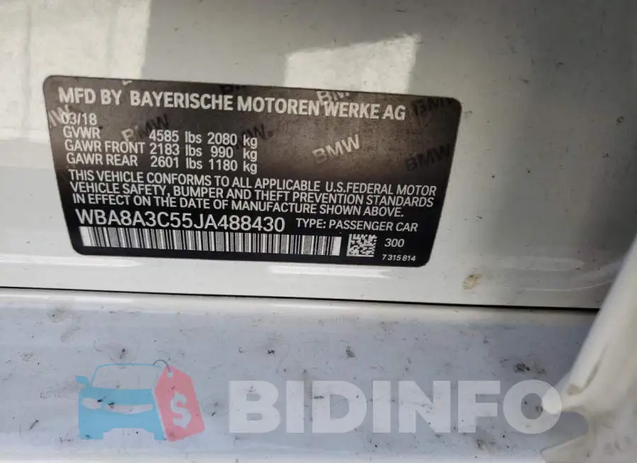 WBA8A3C55JA488430 Photo# 12