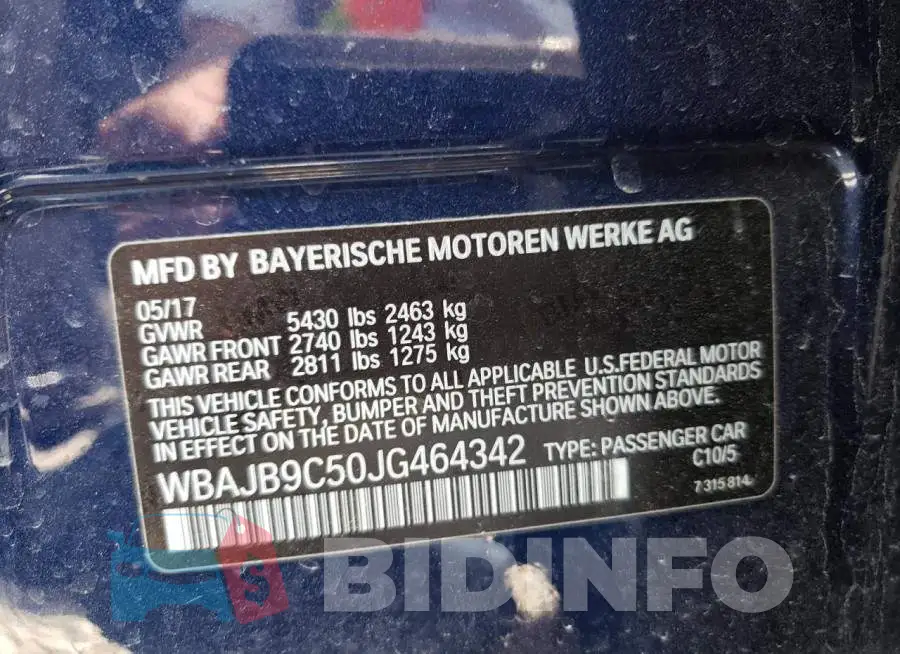 WBAJB9C50JG464342 Photo# 12