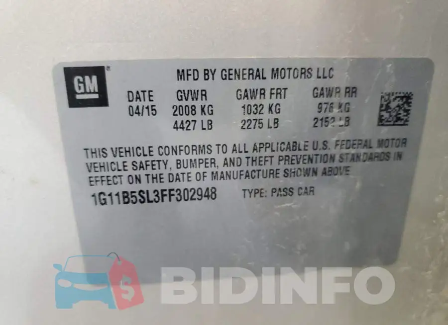 1G11B5SL3FF302948 Photo# 12