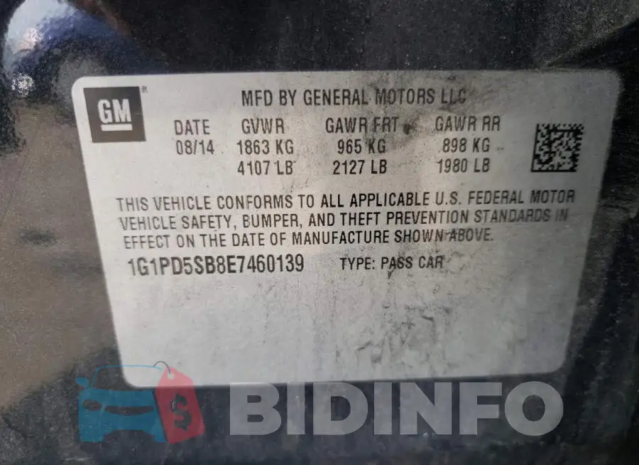 1G1PD5SB8E7460139 Photo# 12