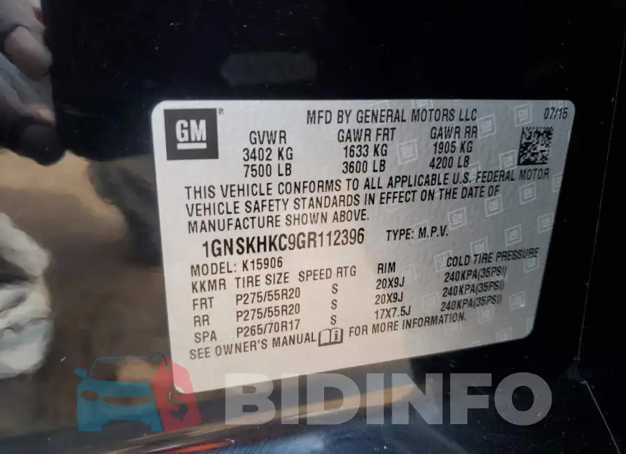 1GNSKHKC9GR112396 Photo# 13