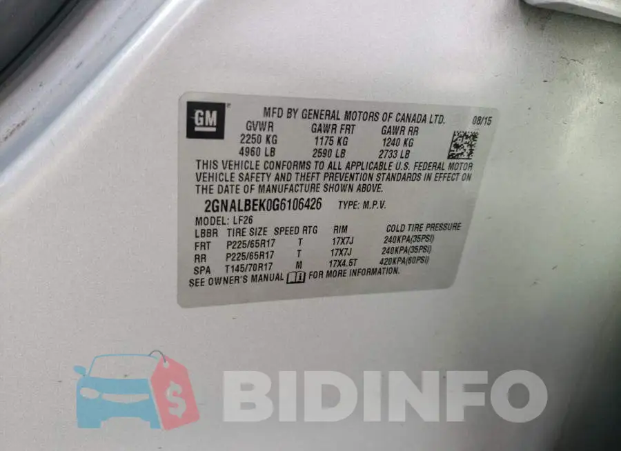 2GNALBEK0G6106426 Photo# 13