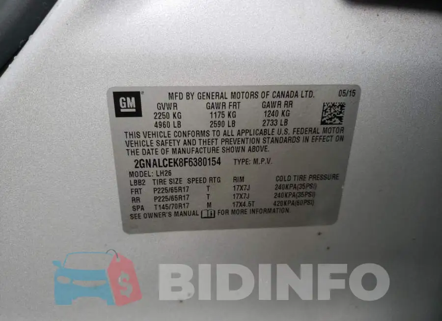 2GNALCEK8F6380154 Photo# 13