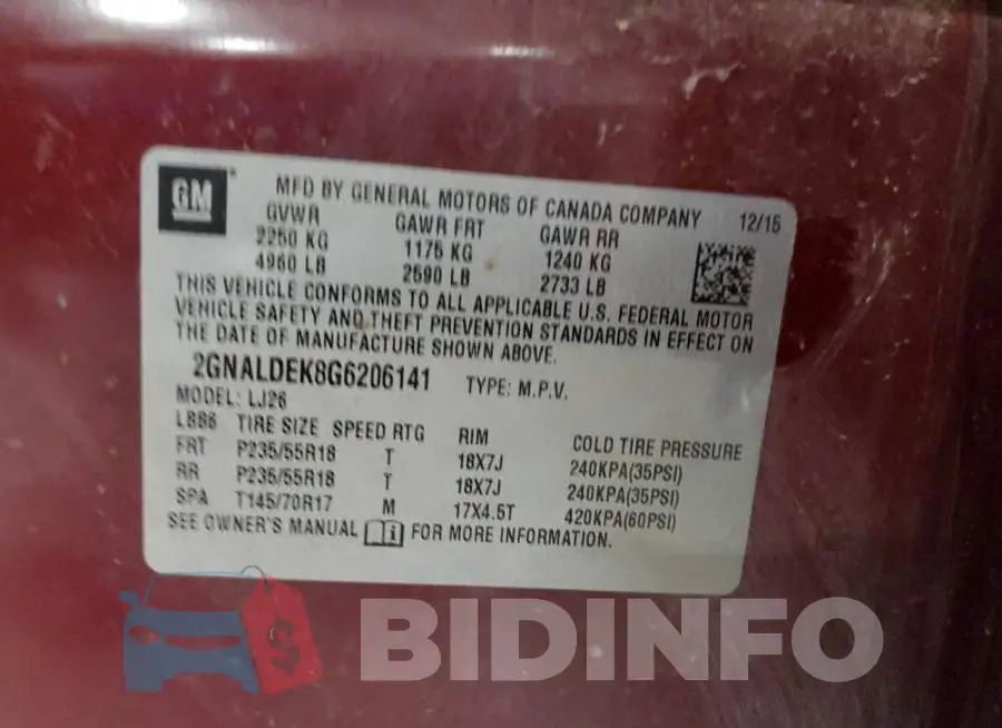 2GNALDEK8G6206141 Photo# 13