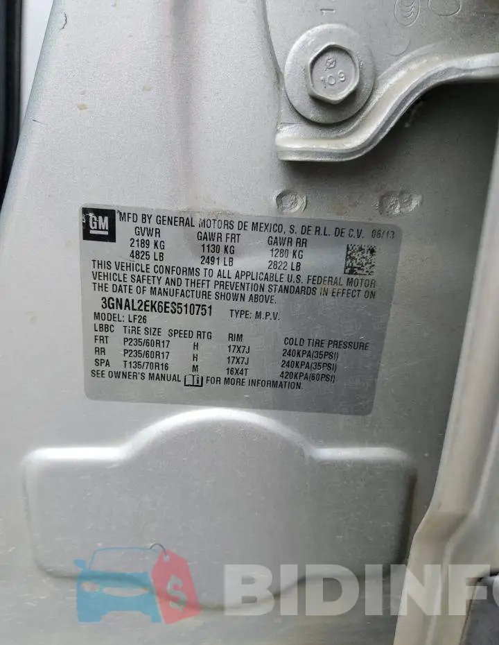 3GNAL2EK6ES510751 Photo# 13