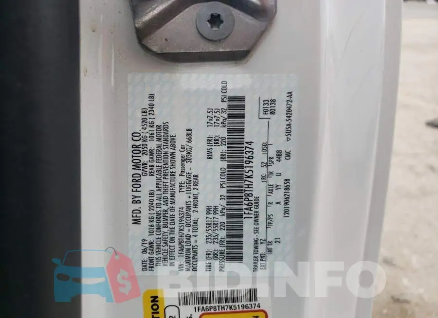 1FA6P8TH7K5196374 Photo# 13