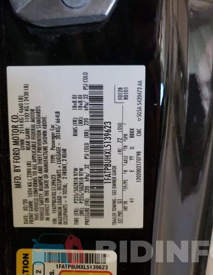 1FATP8UHXL5139623 Photo# 12