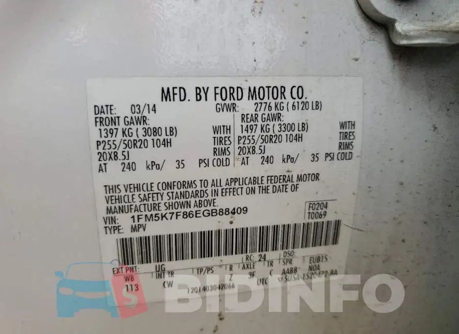 1FM5K7F86EGB88409 Photo# 13