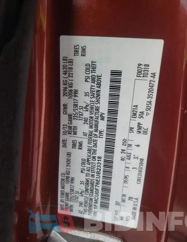 1FMCU0F76EUB23318 Photo# 13