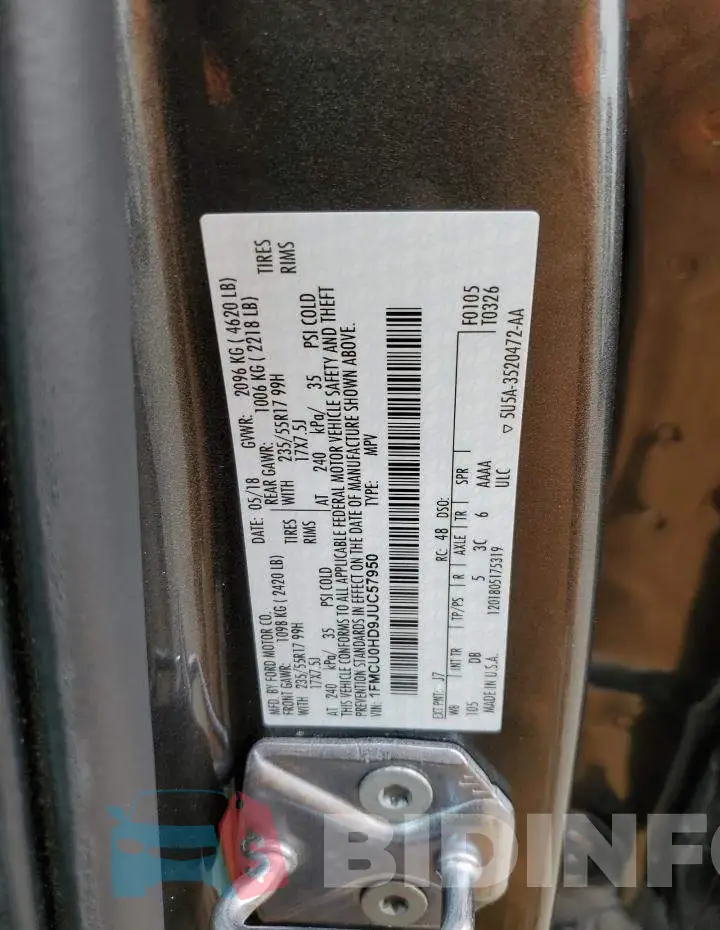 1FMCU0HD9JUC57950 Photo# 12