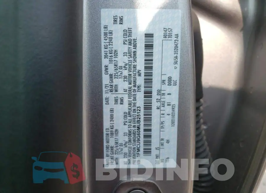 1FMCU9G60MUB25123 Photo# 13