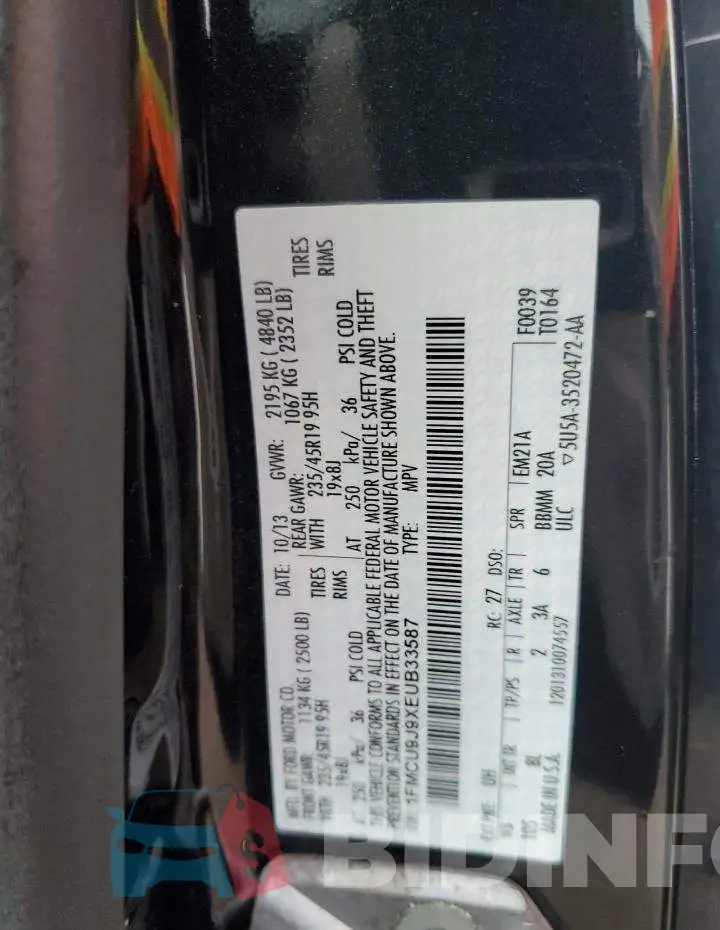 1FMCU9J9XEUB33587 Photo# 12