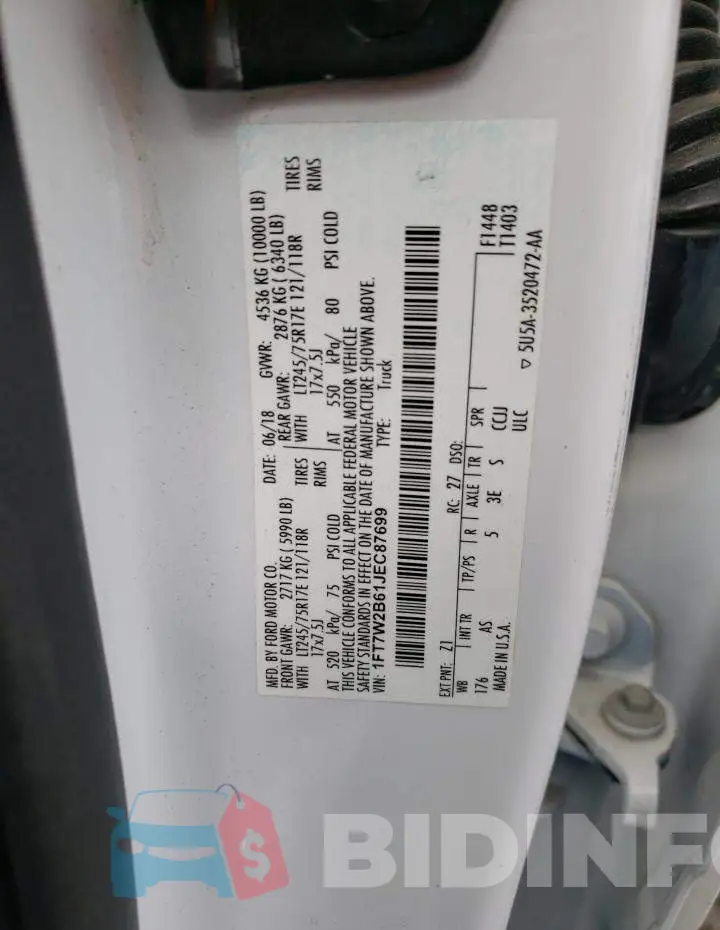 1FT7W2B61JEC87699 Photo# 10