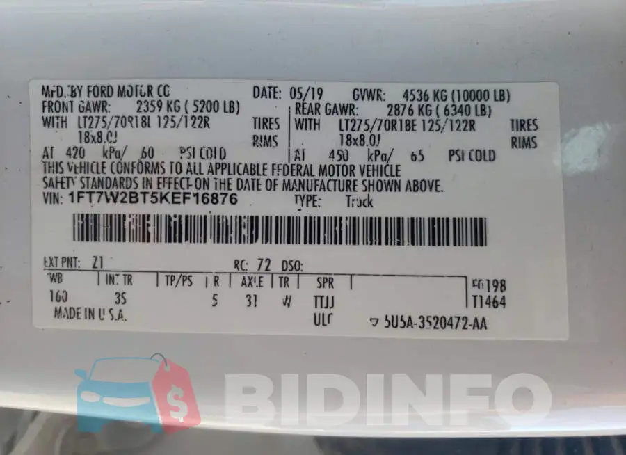 1FT7W2BT5KEF16876 Photo# 12