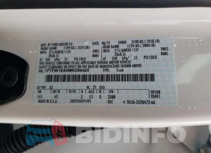 1FTFW1E85MKD96420 Photo# 13