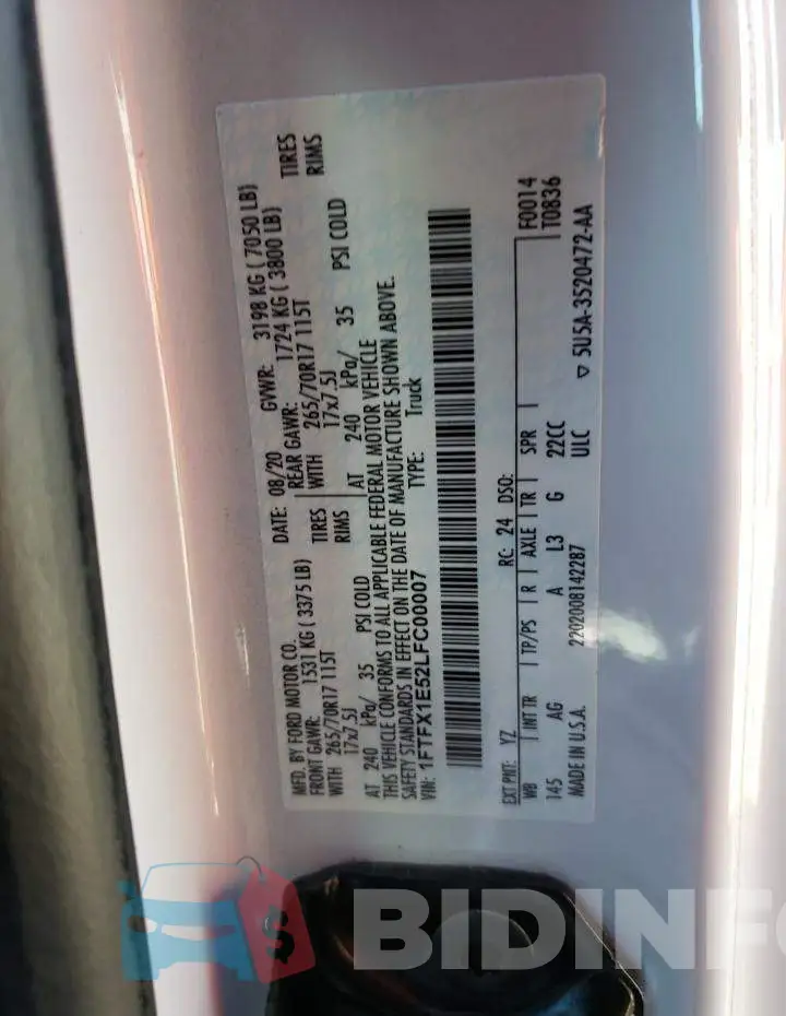 1FTFX1E52LFC00007 Photo# 12
