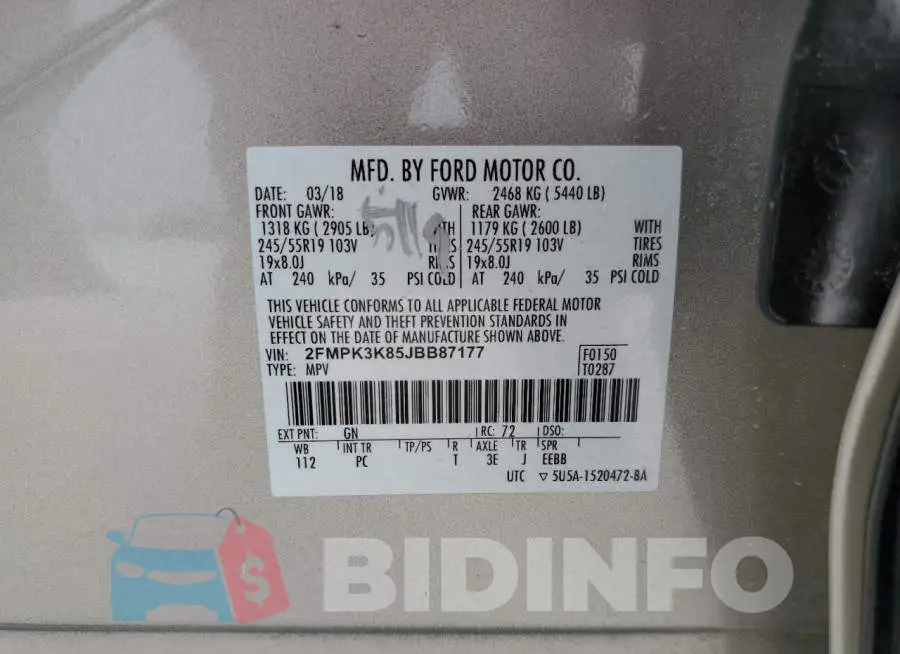 2FMPK3K85JBB87177 Photo# 14