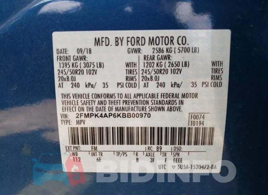2FMPK4AP6KBB00970 Photo# 14