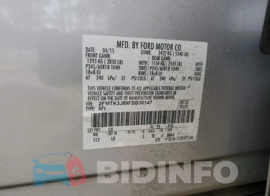 2FMTK3J89FBB30147 Photo# 12
