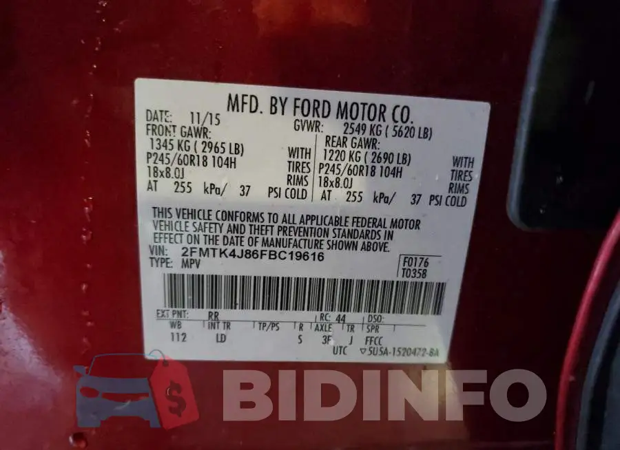 2FMTK4J86FBC19616 Photo# 12