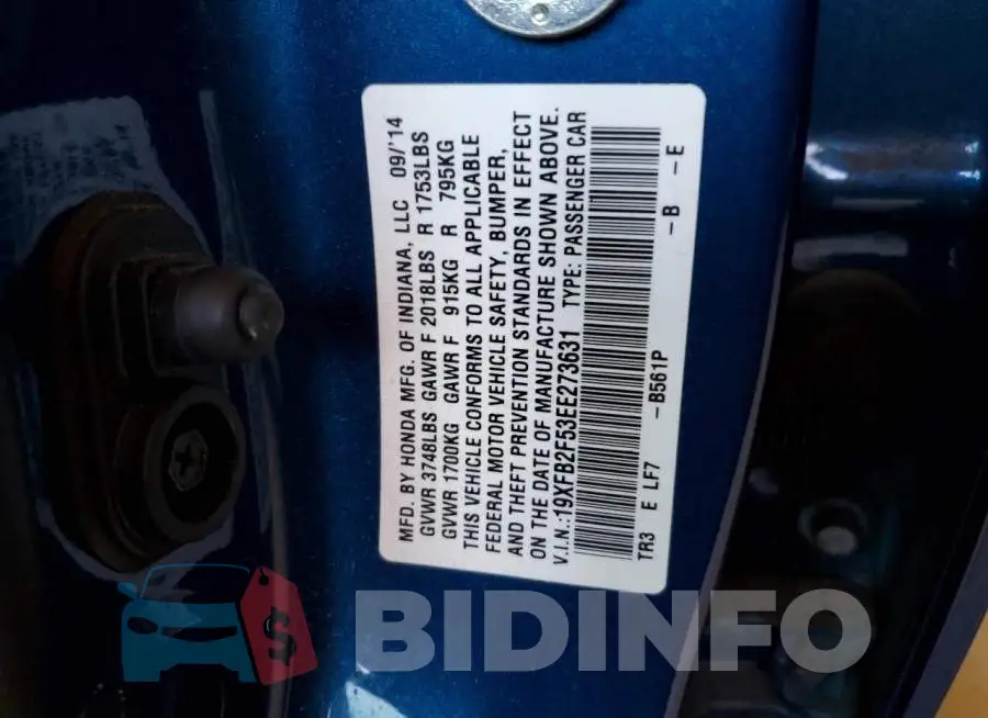 19XFB2F53EE273631 Photo# 12