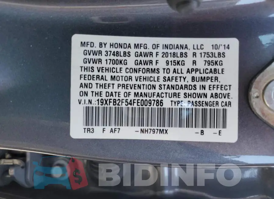 19XFB2F54FE009786 Photo# 12
