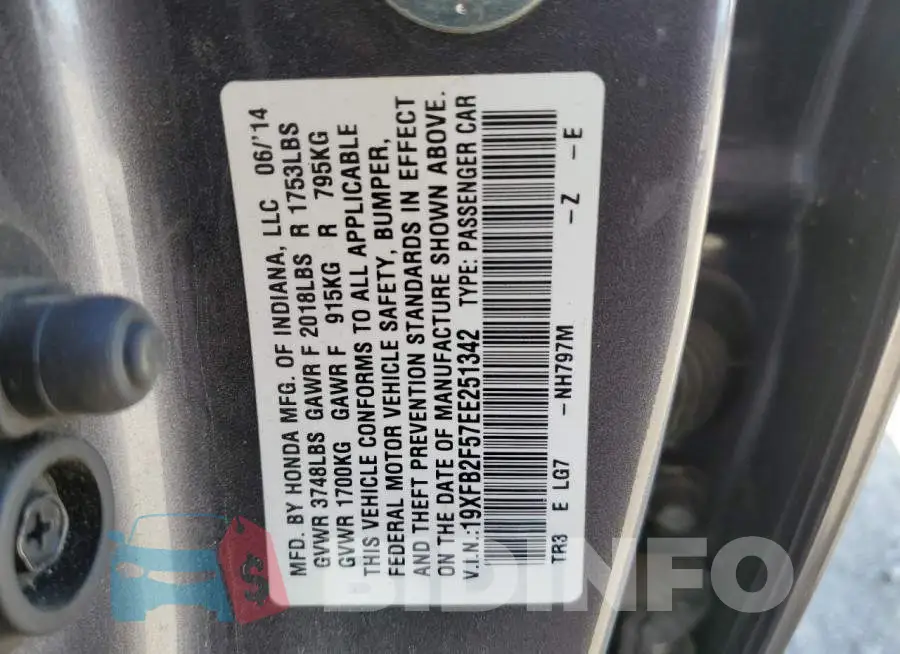 19XFB2F57EE251342 Photo# 12