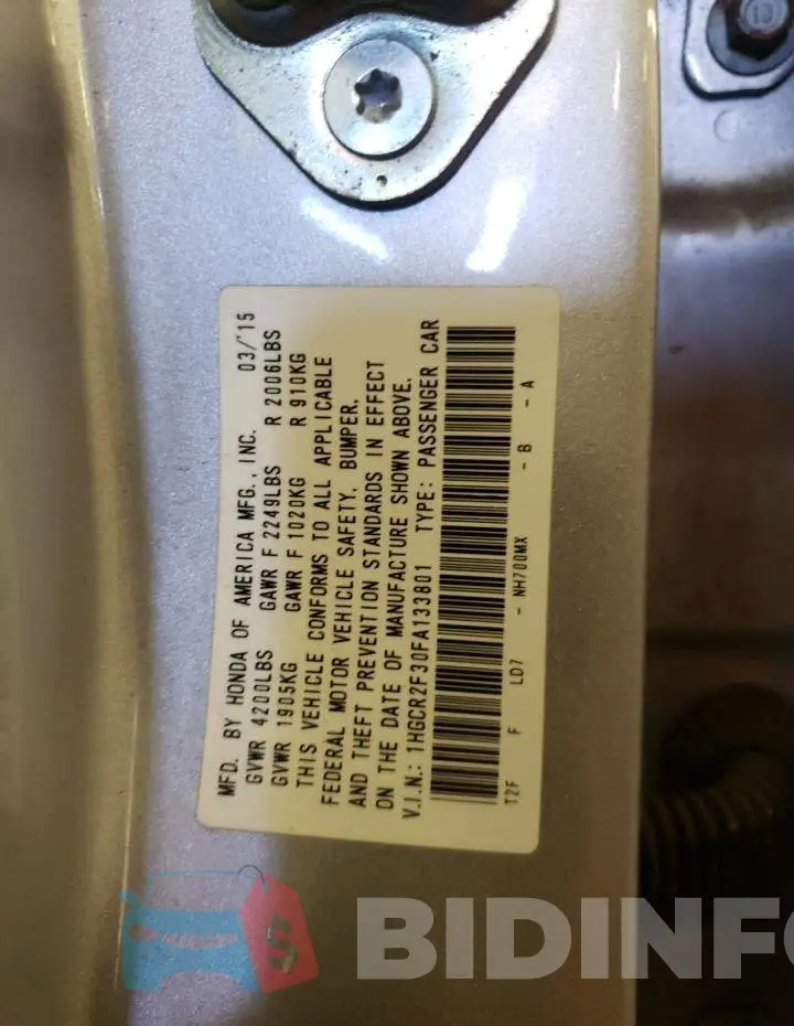 1HGCR2F30FA133801 Photo# 12
