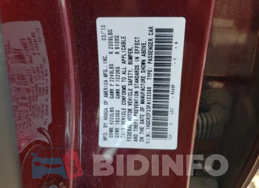 1HGCR2F33FA153086 Photo# 13