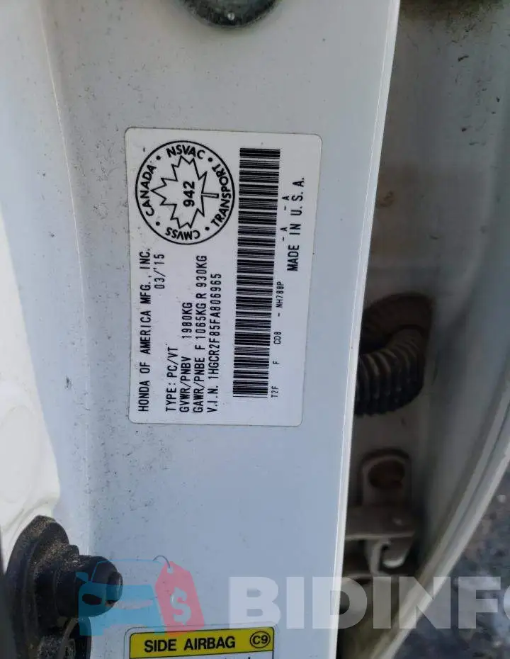 1HGCR2F85FA806965 Photo# 12