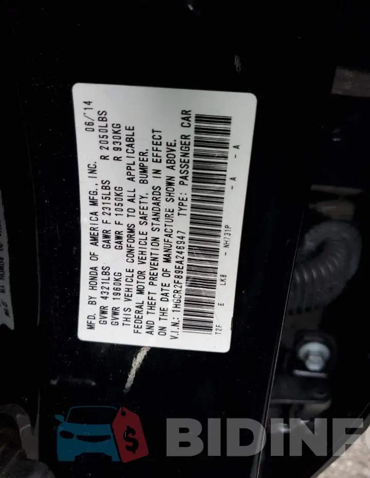 1HGCR2F89EA246947 Photo# 12