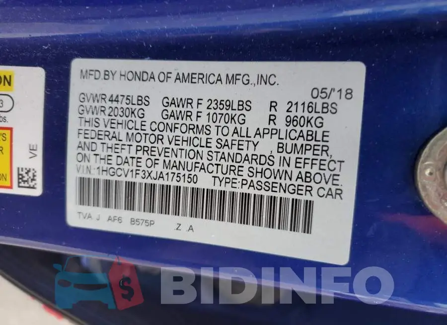 1HGCV1F3XJA175150 Photo# 13