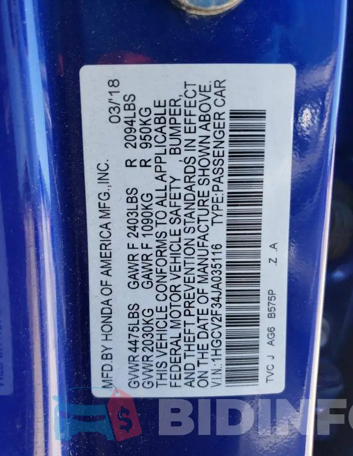 1HGCV2F34JA035116 Photo# 12