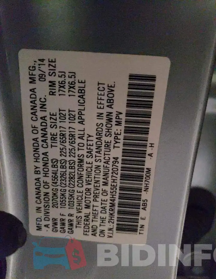 2HKRM4H55EH720794 Photo# 12