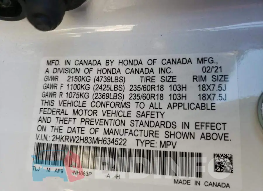 2HKRW2H83MH634522 Photo# 14
