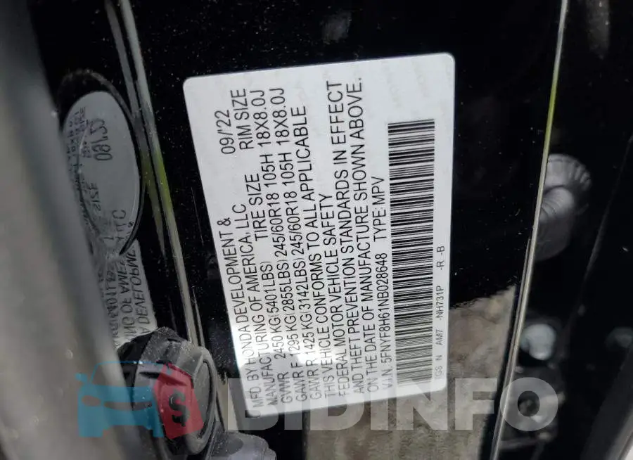 5FNYF8H61NB028648 Photo# 12